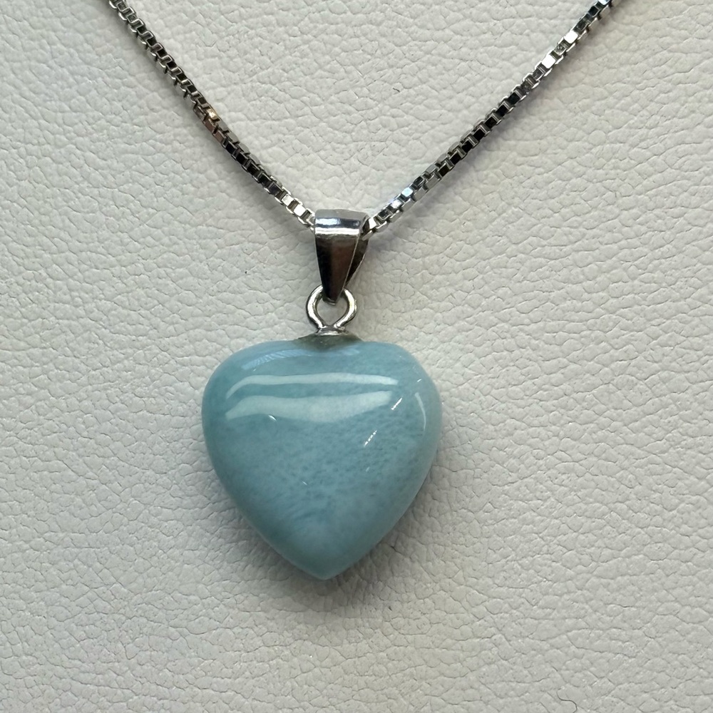 NL1 Natural Organic Dominican Heart LARIMAR Pendant Solid SterlingSilver S925 - Picture 4 of 6